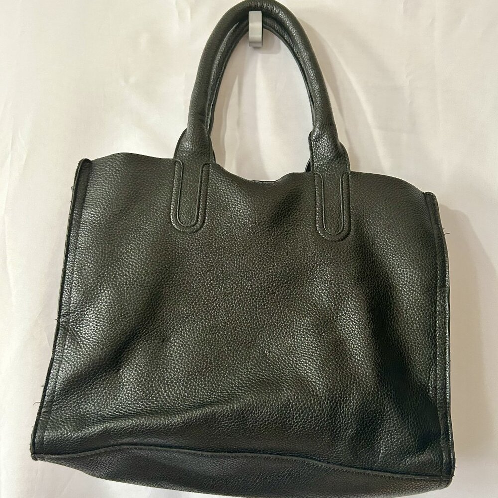 Steve Madden Black Faux Leather Laptop Tote, Gold Zip Front, Work Bag - Picture 3 of 10